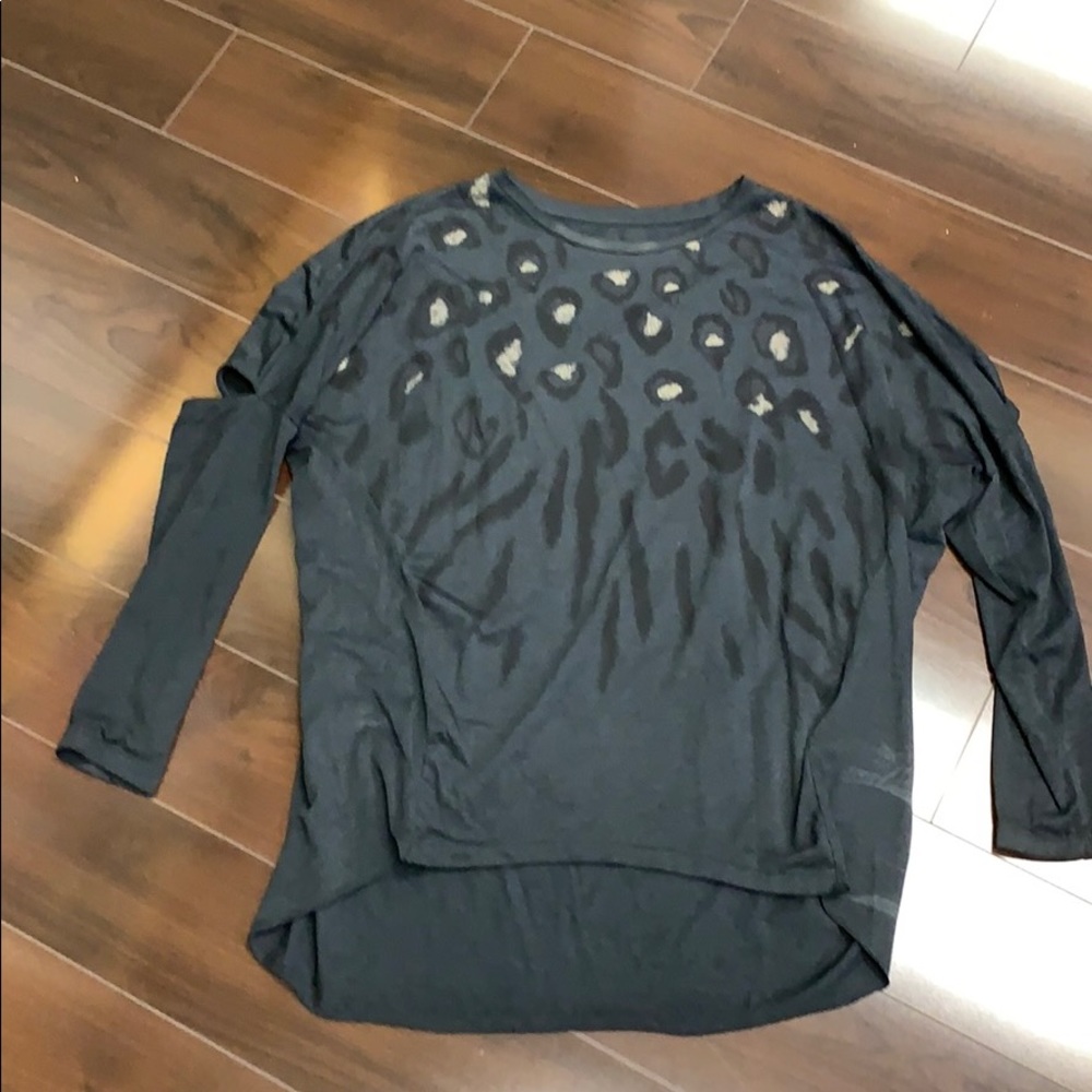 AllSaints Black Long Sleeve Leopard Print Tee